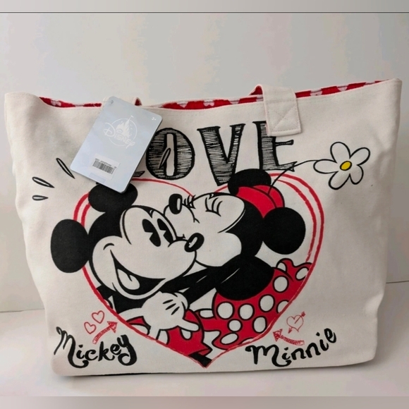Handbags - Disney Mickey and Minnie Mouse Love You Forever Valentine Canvas Tote Bag NWT